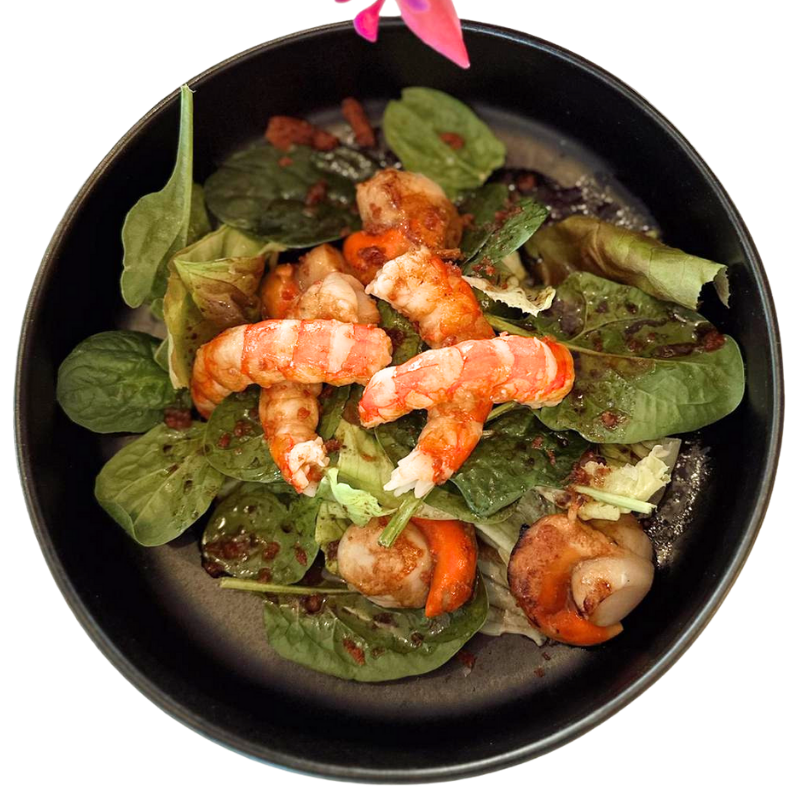 ensalada de langostinos y volandeiras ensalada de langostinos y volandeiras